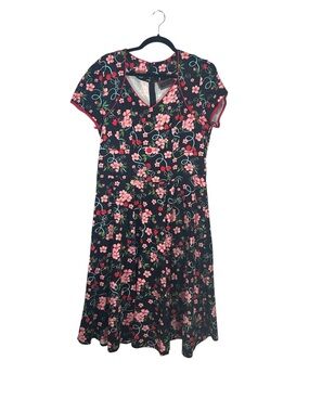Voodoo Vixen cherry blossom print v neck 50S style dress pinup style XXL